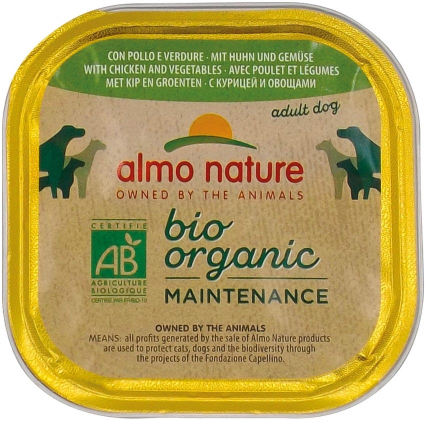 Paté per cani di pollo e verdure in vaschetta