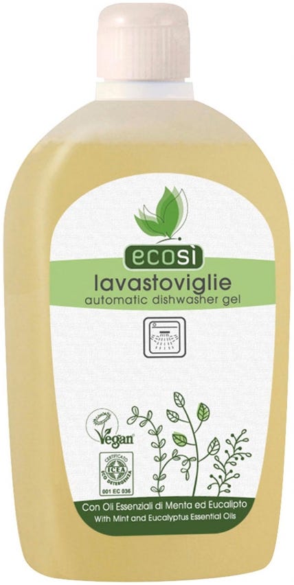 Lavastoviglie liquido con olio essenziale di eucalipto e menta
