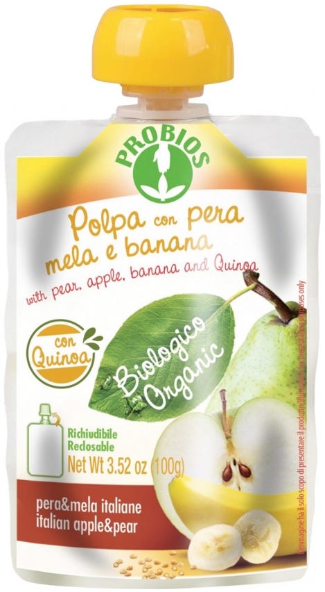 Polpa con pera mela e banana con quinoa