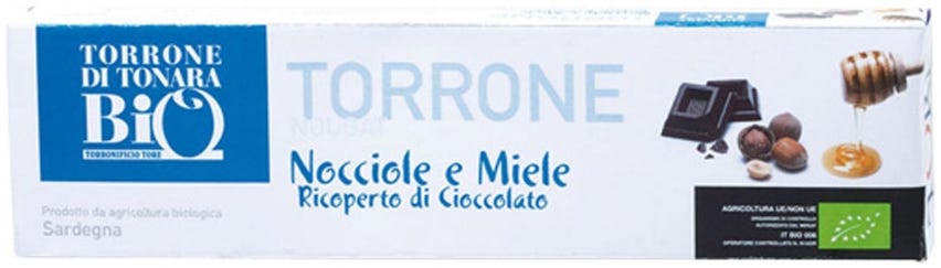 Torrone di Tonara con nocciole e miele ricoperto di cioccolato