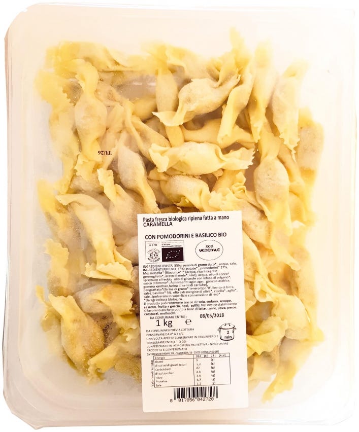 Caramella con pomodorini e basilico