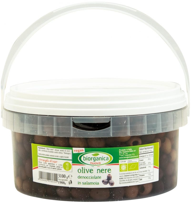 OLIVE NERE DENOCCIOLATE IN SALAMOIA – PESO SGOC. 4,5 KG