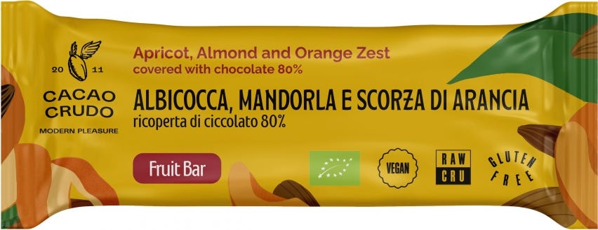 Barretta albicocca mandorla e scorze d'arancia - ricoperta di cioccolato fondente