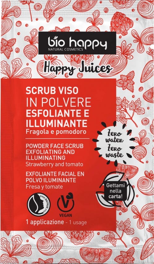 Scrub viso in polvere illuminante Fragola e Pomodoro - Happy Juices